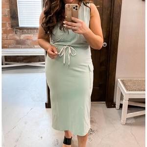 NEW SUPREME FASHION v neck cross sleeveless fit dress in light green